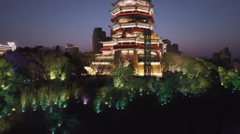旅拍风景,美景,夜景,旅拍,树木,高楼,全景,西安钟鼓楼,西安钟楼