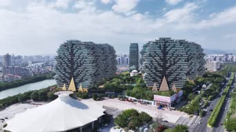 旅拍风景,美景,配音,城市,高楼,树木,公寓,全景