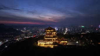 旅拍风景,夜景,美景,高楼,古塔,全景