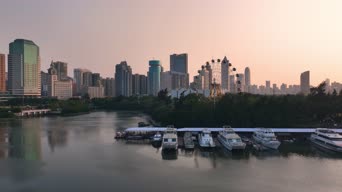 旅拍风景,配音,高楼,树木,城市,全景