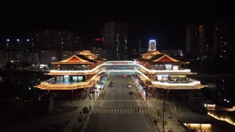 旅拍风景,夜景,高楼,火车站,城市,全景