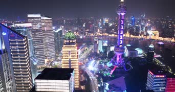 旅拍风景,夜景,高楼,城市,全景,上海国际会议中心