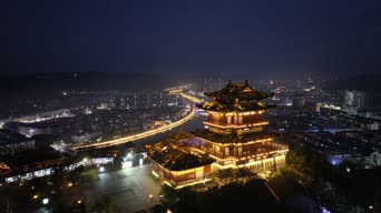 旅拍风景,夜景,高楼,街道,城市,全景