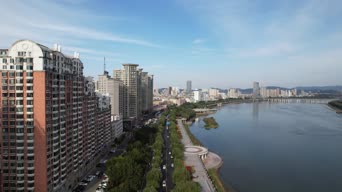 旅拍风景,配音,美景,高楼,树木,河流,全景
