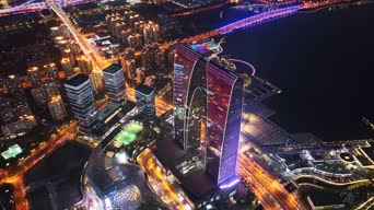 旅拍风景,夜景,美景,高楼,全景,上海环球金融中心