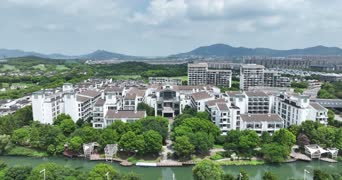 旅拍风景,美景,城市,树木,高楼,村落,全景