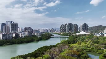 旅拍风景,美景,旅拍,大自然,高楼,树木,河流,全景
