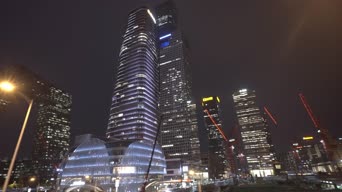旅拍风景,夜景,高楼,树木,高楼大厦,全景,莫斯科国际商务中心