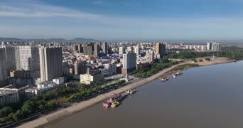 旅拍风景,城市,美景,高楼,河流,全景