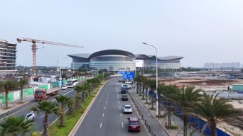 旅拍风景,交通,城市,货车,公共汽车,车道,全景,香港会议展览中心