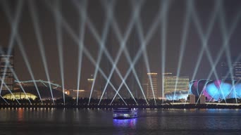 旅拍风景,夜景,灯光,美景,高楼,喷泉,全景