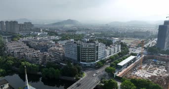 旅拍风景,美景,城市,vlog,高楼,树木,城市,全景