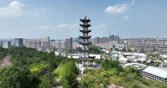 旅拍风景,美景,城市,大自然,高楼,树木,古塔,全景