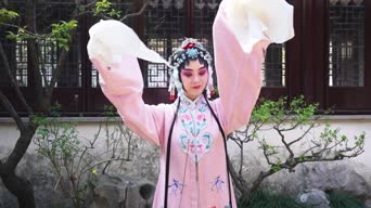 美女帅哥,古装,古典舞,汉服,戏腔,衣服,植物,树木,花,全景
