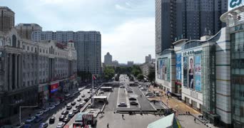 旅拍风景,配音,知识,高楼,公共汽车,城市,全景