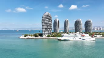 旅拍风景,美景,大海,高楼,海峡,全景,凤凰岛
