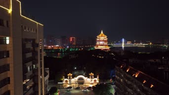 旅拍风景,夜景,灯光,高楼,全景,西安钟鼓楼,钟鼓楼广场,西安钟楼