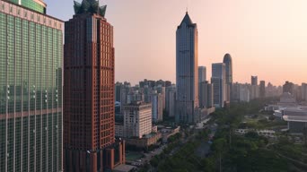 旅拍风景,美景,城市,无人机,夕阳,高楼,高楼大厦,全景