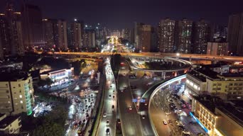 旅拍风景,夜景,高楼,树木,城市,全景