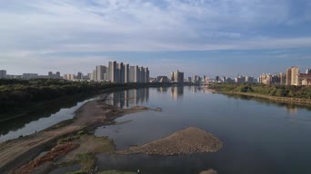 旅拍风景,美景,大自然,高楼,树木,河流,全景