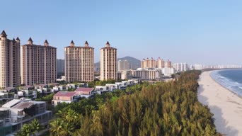旅拍风景,城市,美景,高楼,树木,海滨,全景