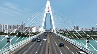 旅拍风景,城市,美景,高楼,公共汽车,桥梁,全景,清澜大桥,海口世纪大桥