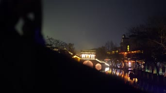 旅拍风景,夜景,美景,树木,河流,全景