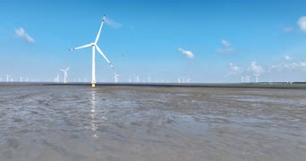 旅拍风景,大海,旅拍,记录,全景,高美野生动物保护区,达坂城风力发电站