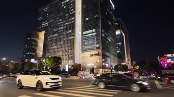 旅拍风景,夜景,街拍,高楼,公共汽车,全景