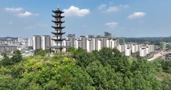 旅拍风景,配音,高楼,树木,全景